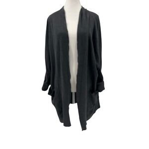 Pact Women's Charcoal Gray Organic Cotton Open Front Cardigan Sweater S‎ M